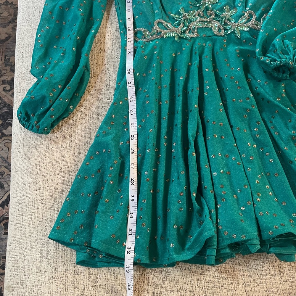 Vintage Handmade Teal Green Handmade Dance Dress 1980s Beaded Detail - Picture 6 of 8
